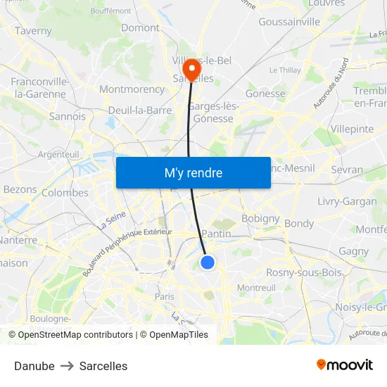 Danube to Sarcelles map