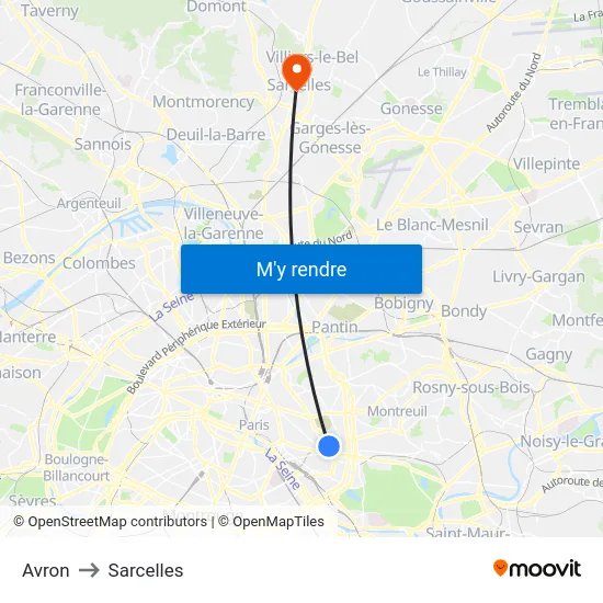 Avron to Sarcelles map