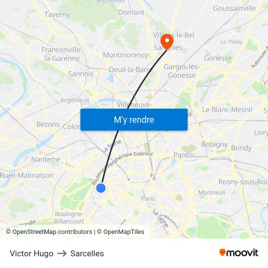 Victor Hugo to Sarcelles map