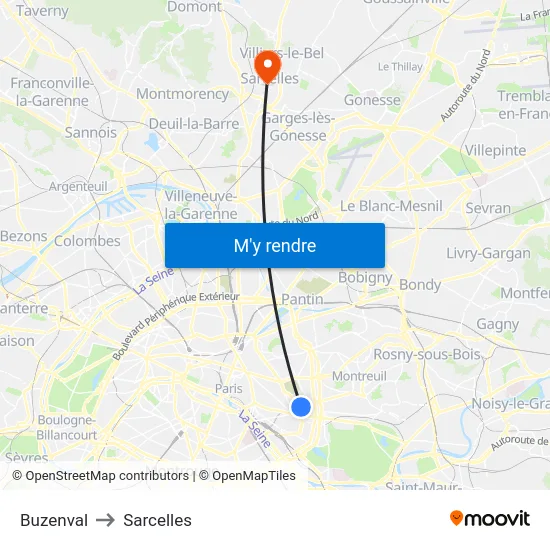 Buzenval to Sarcelles map