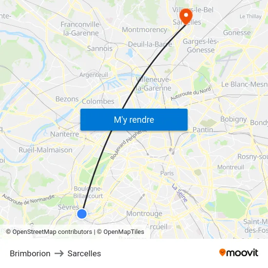 Brimborion to Sarcelles map