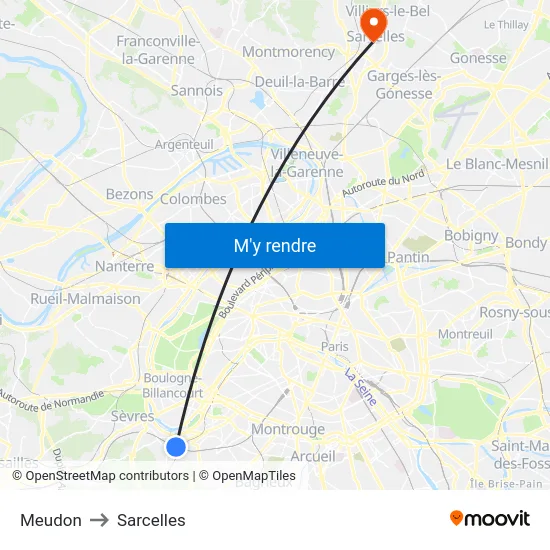 Meudon to Sarcelles map