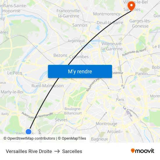 Versailles Rive Droite to Sarcelles map