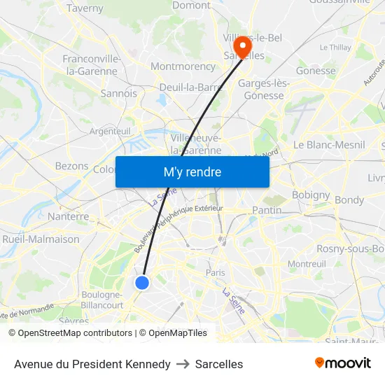 Avenue du President Kennedy to Sarcelles map