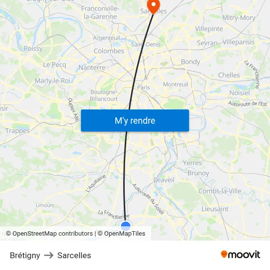 Brétigny to Sarcelles map