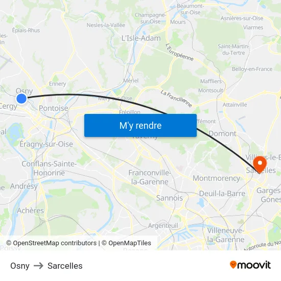 Osny to Sarcelles map