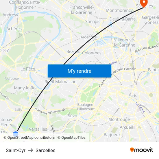 Saint-Cyr to Sarcelles map