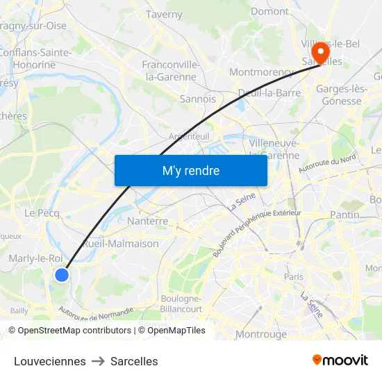 Louveciennes to Sarcelles map