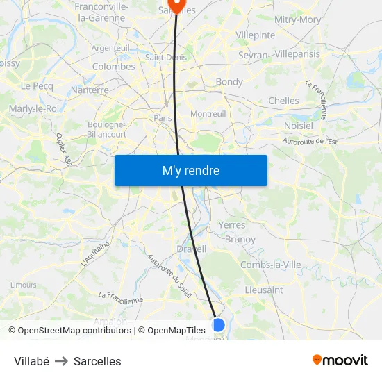 Villabé to Sarcelles map