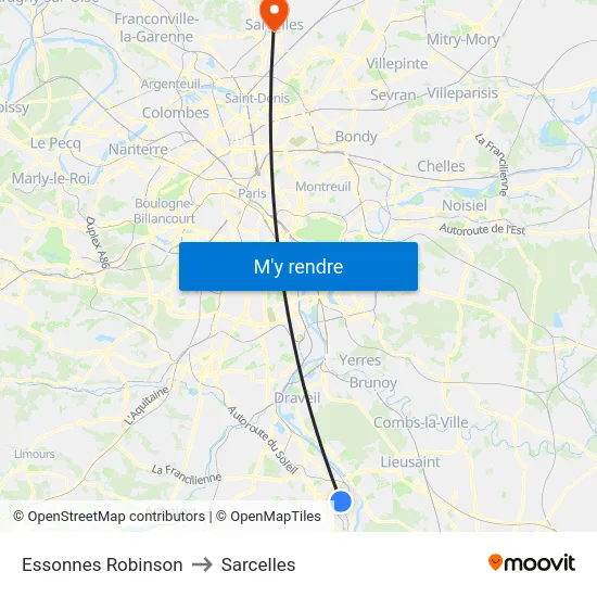 Essonnes Robinson to Sarcelles map