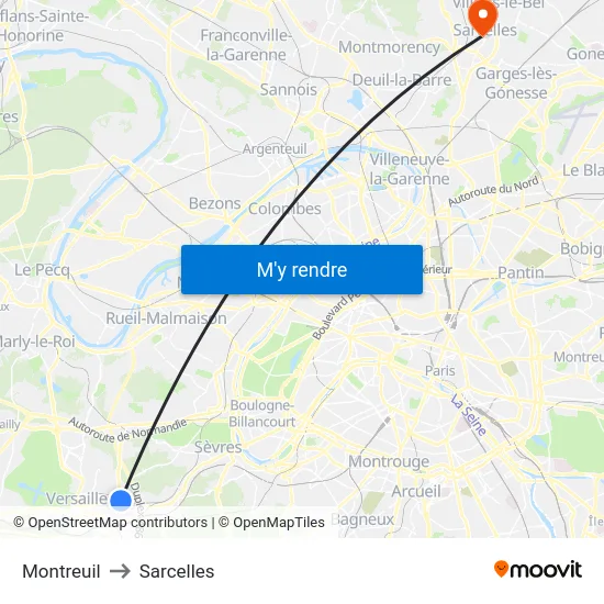 Montreuil to Sarcelles map