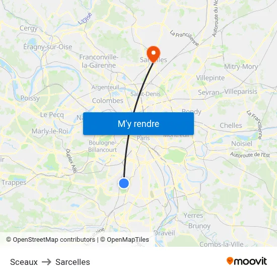 Sceaux to Sarcelles map