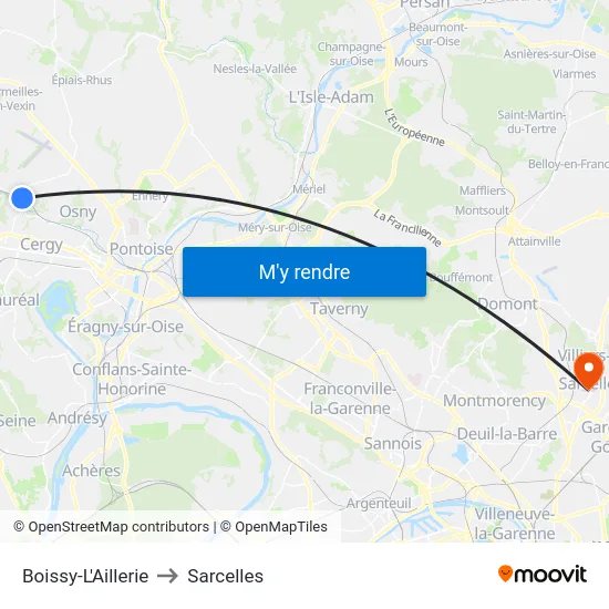 Boissy-L'Aillerie to Sarcelles map