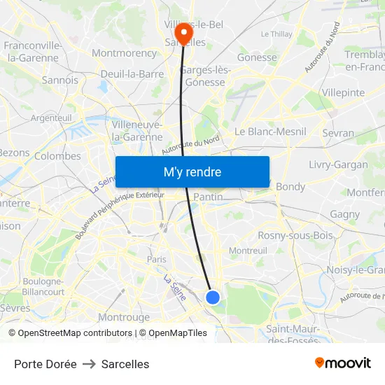 Porte Dorée to Sarcelles map