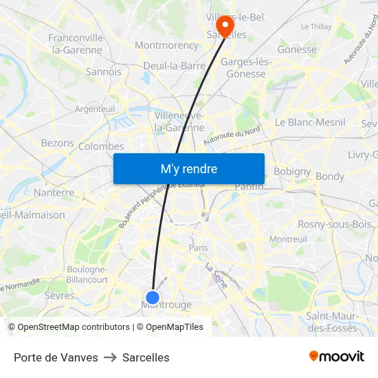 Porte de Vanves to Sarcelles map