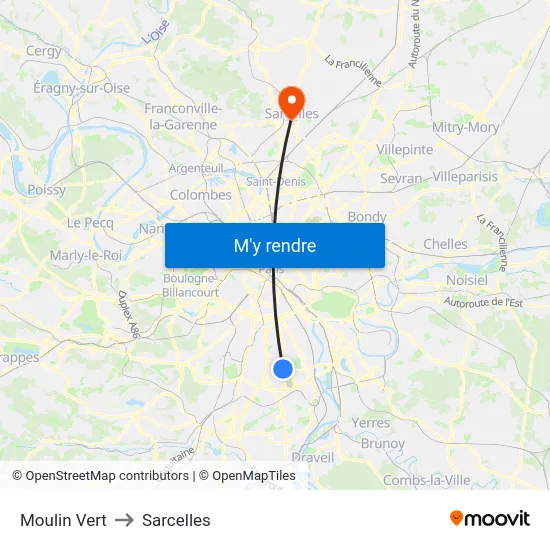 Moulin Vert to Sarcelles map