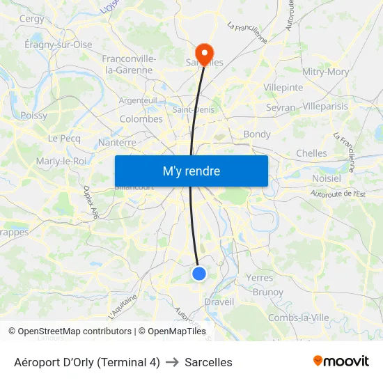 Aéroport D’Orly (Terminal 4) to Sarcelles map