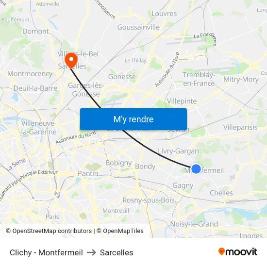 Clichy - Montfermeil to Sarcelles map