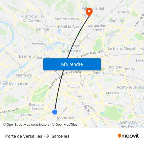 Porte de Versailles to Sarcelles map