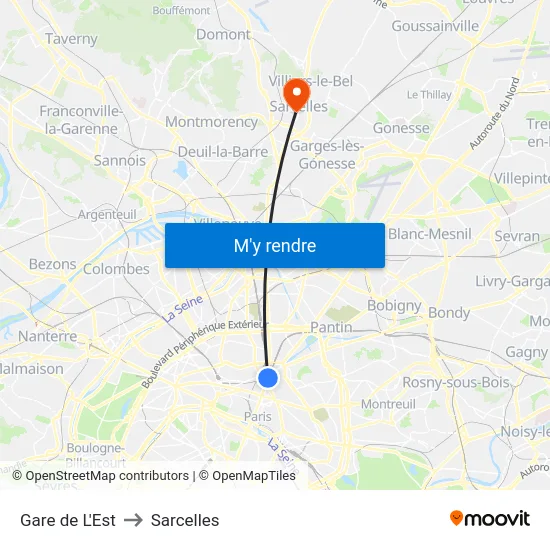 Gare de L'Est to Sarcelles map