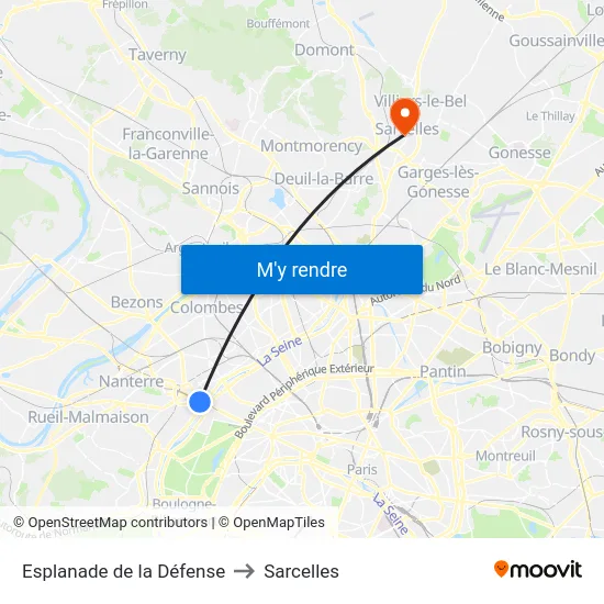 Esplanade de la Défense to Sarcelles map