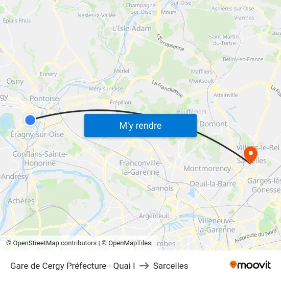 Gare de Cergy Préfecture - Quai I to Sarcelles map