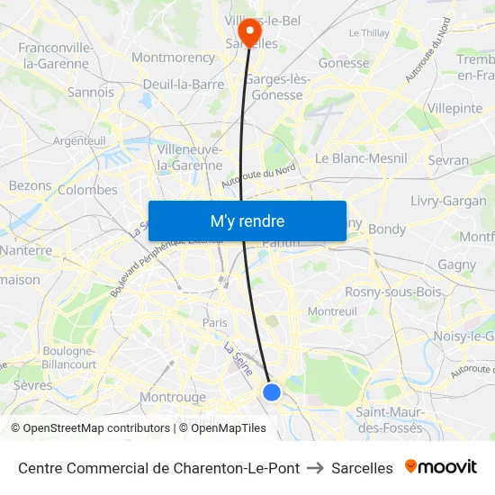 Centre Commercial de Charenton-Le-Pont to Sarcelles map