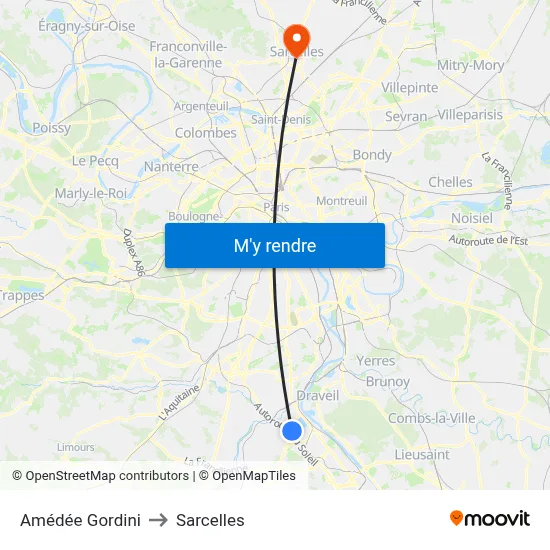 Amédée Gordini to Sarcelles map