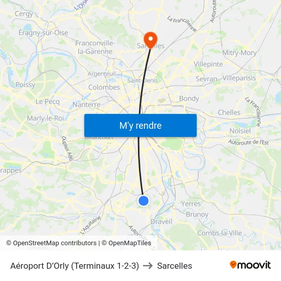 Aéroport D’Orly (Terminaux 1-2-3) to Sarcelles map