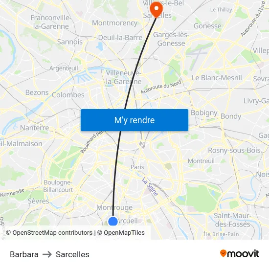 Barbara to Sarcelles map