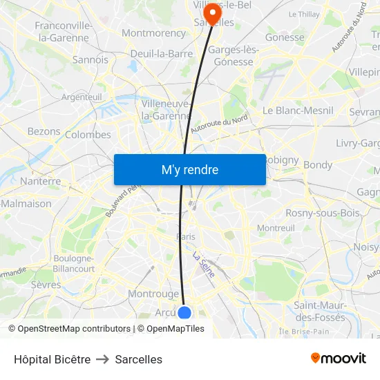 Hôpital Bicêtre to Sarcelles map
