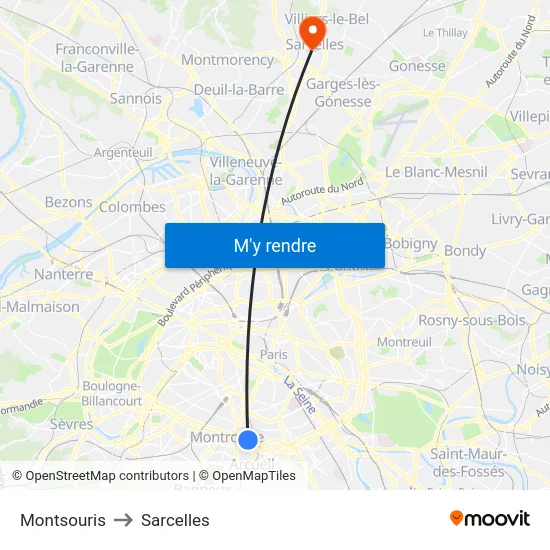 Montsouris to Sarcelles map