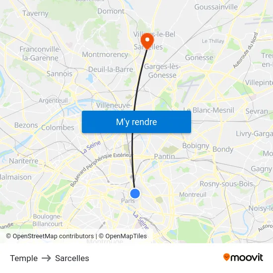 Temple to Sarcelles map