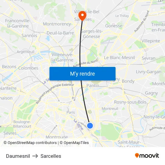 Daumesnil to Sarcelles map