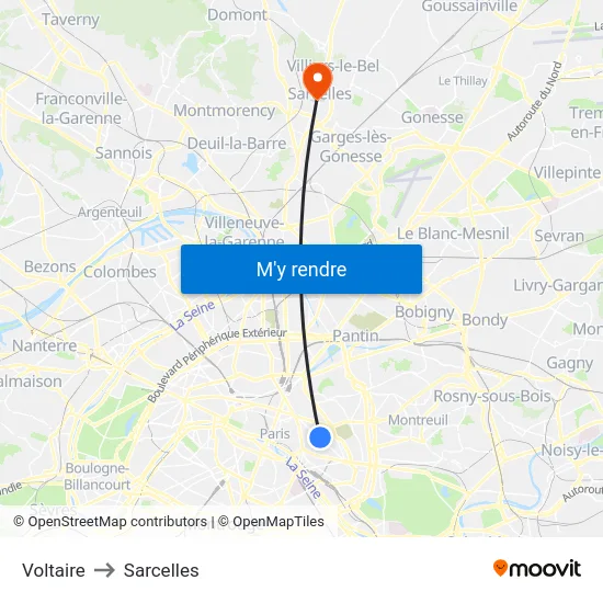 Voltaire to Sarcelles map