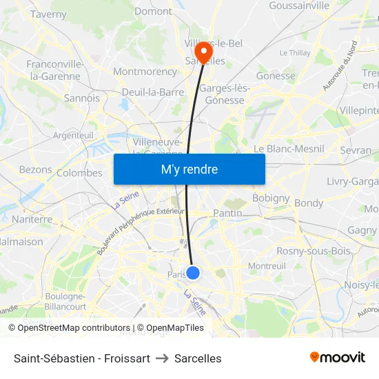 Saint-Sébastien - Froissart to Sarcelles map