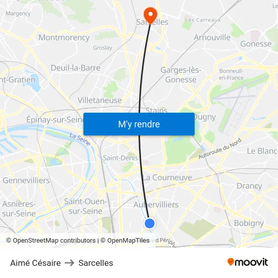 Aimé Césaire to Sarcelles map