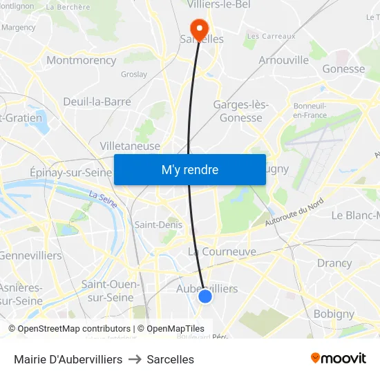 Mairie D'Aubervilliers to Sarcelles map