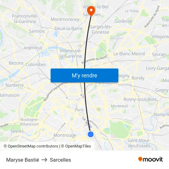 Maryse Bastié to Sarcelles map