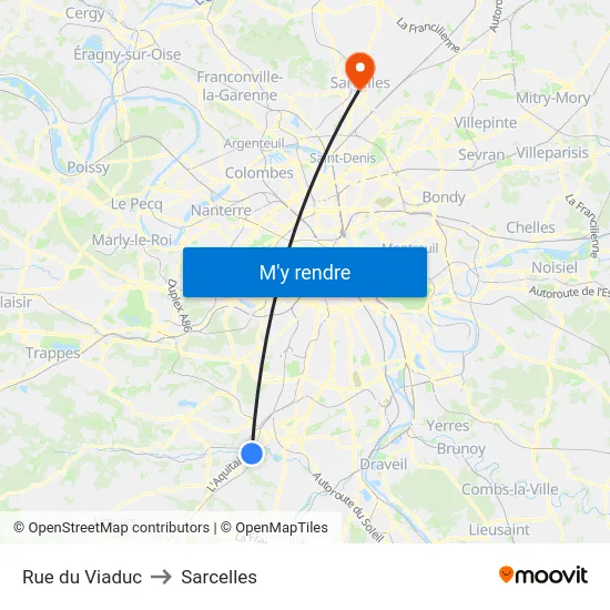 Rue du Viaduc to Sarcelles map