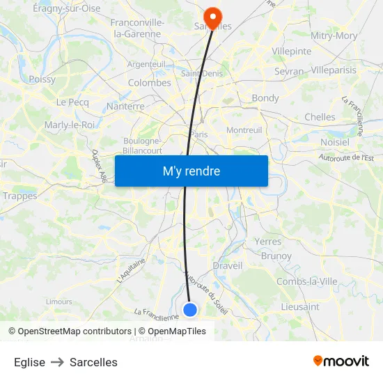 Eglise to Sarcelles map