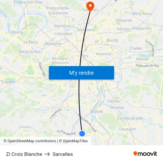Zi Croix Blanche to Sarcelles map