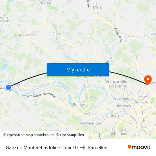 Gare de Mantes-La-Jolie - Quai 10 to Sarcelles map