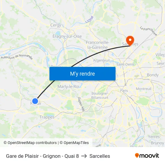 Gare de Plaisir - Grignon - Quai 8 to Sarcelles map