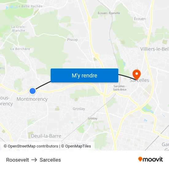 Roosevelt to Sarcelles map