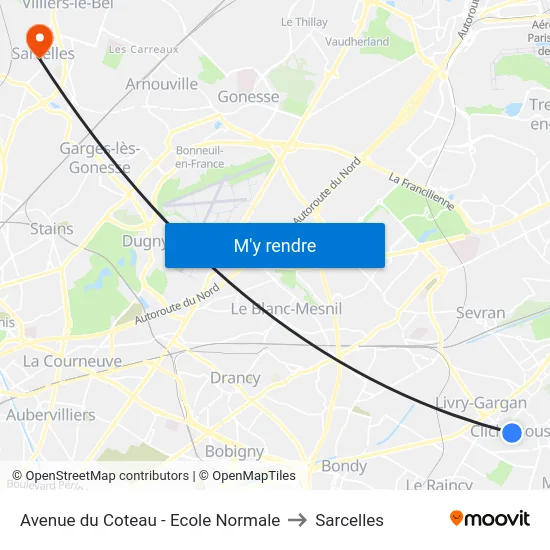 Avenue du Coteau - École Normale to Sarcelles map