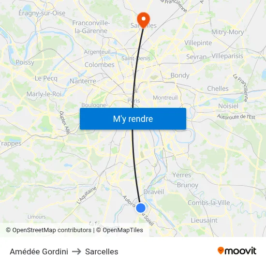 Amédée Gordini to Sarcelles map