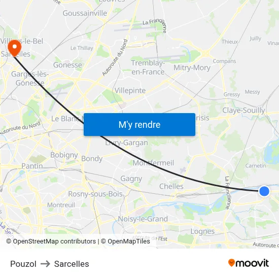 Pouzol to Sarcelles map