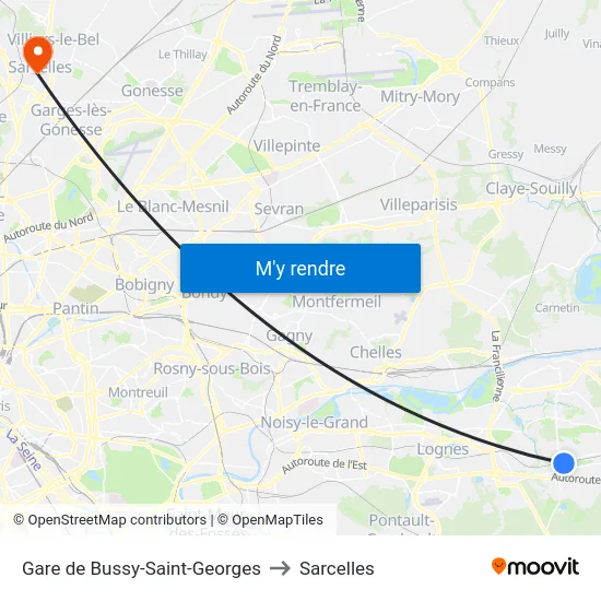 Gare de Bussy-Saint-Georges to Sarcelles map