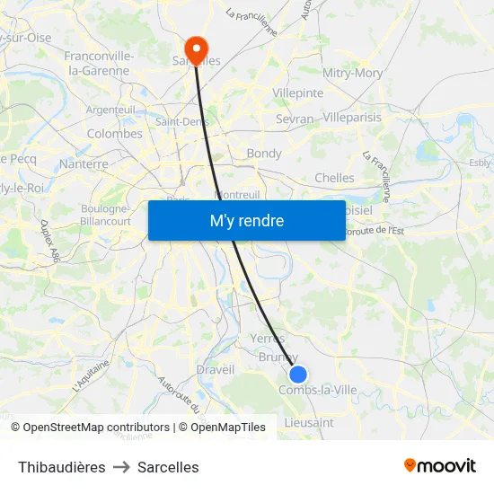 Thibaudières to Sarcelles map